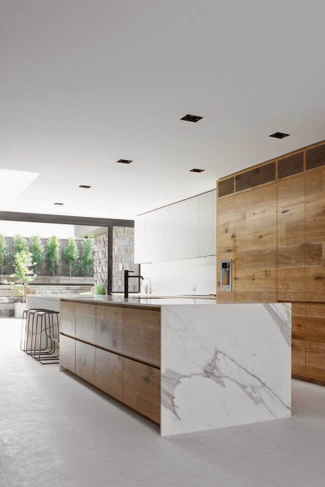 Marble and Wood Grains kitchen island